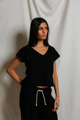 Pearl Japanese Jersey V Neck Tee - True Black // Perfect White Tee