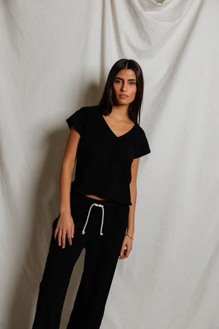 Pearl Japanese Jersey V Neck Tee - True Black // Perfect White Tee