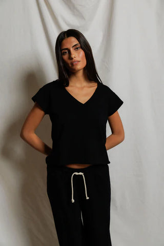 Pearl Japanese Jersey V Neck Tee - True Black // Perfect White Tee