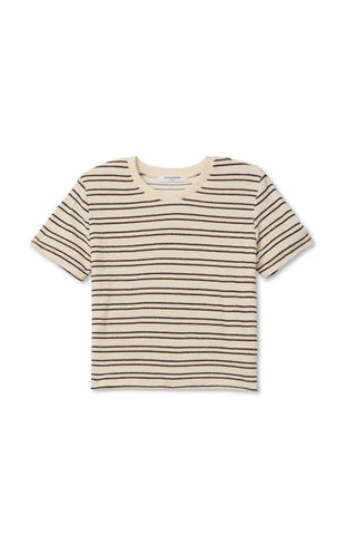 Eve Stripe Cotton Crew Neck Tee - Natural/Chocolate // Perfect White Tee