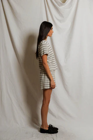 Eve Stripe Cotton Crew Neck Tee - Natural/Chocolate // Perfect White Tee