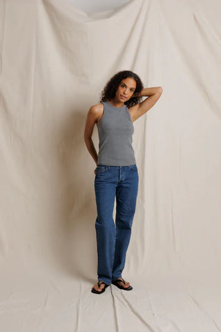 Daphne Heavy Rib High Neck Tank - Dark Heather Grey // Perfect White Tee