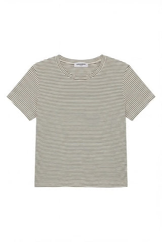 Vivian Stripe Cotton Vintage Fitted Crew Tee - Natural/Black Stripe // Perfect White Tee