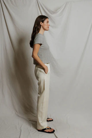 Vivian Stripe Cotton Vintage Fitted Crew Tee - Natural/Black Stripe // Perfect White Tee