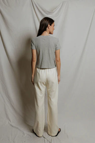 Vivian Stripe Cotton Vintage Fitted Crew Tee - Natural/Black Stripe // Perfect White Tee