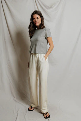 Vivian Stripe Cotton Vintage Fitted Crew Tee - Natural/Black Stripe // Perfect White Tee