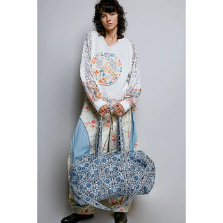 Blue Multi Front Pocket Quilted Adjustable Strap Bag