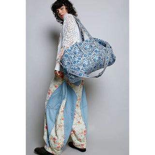 Blue Multi Front Pocket Quilted Adjustable Strap Bag