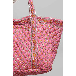 Bohemian Roomy Floral Print Woven Tote - Pink/Yellow Multi