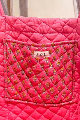 Bohemian Roomy Floral Print Woven Tote - Pink/Yellow Multi