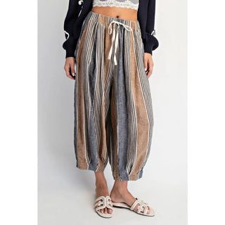 Casper Linen Blend Balloon Pants - Taupe Stripe