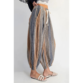 Casper Linen Blend Balloon Pants - Taupe Stripe