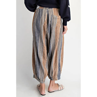 Casper Linen Blend Balloon Pants - Taupe Stripe