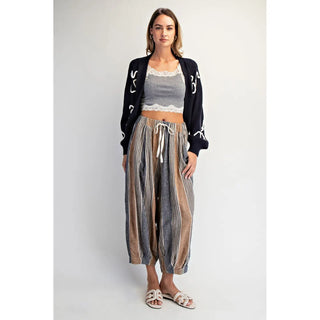 Casper Linen Blend Balloon Pants - Taupe Stripe