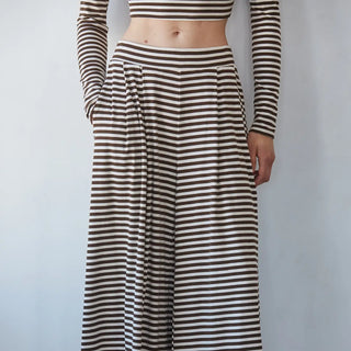 Vanessa Knit Lyocell Striped Wide Leg Pants - Cream Brown
