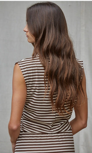 Hanna Knit Lyocell Mock Neck Sleeveless Top - Cream Brown