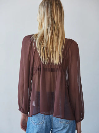 Julia Woven Chiffon Ruffle Top - Chocolate