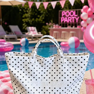 White & Black Polka Dot Vinyl Tote Bag