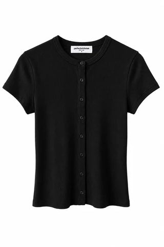 Miriam Luxe Rib Crewneck Short Sleeve Cardigan Perfect White Tee