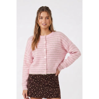Penelope Striped Button Up Cardigan - Pink/Taupe