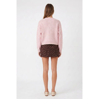 Penelope Striped Button Up Cardigan - Pink/Taupe
