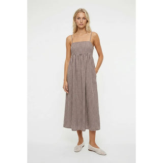 Michelle Gingham Midi Dress - Choco/Cream