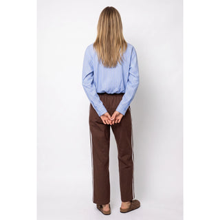 Chloe Stripe Button Up Bubble Blouse - Blue/Navy