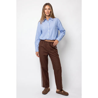 Chloe Stripe Button Up Bubble Blouse - Blue/Navy