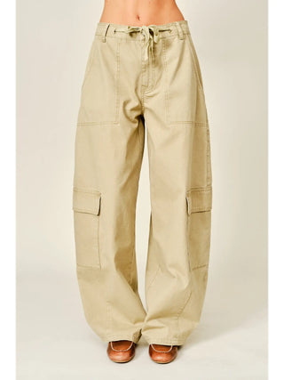 Casey Utility Barrel Tie Waist Pants - Olive
