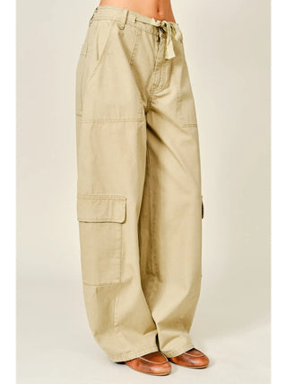 Casey Utility Barrel Tie Waist Pants - Olive