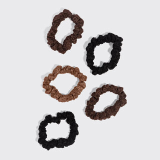 Ruched Lace Scrunchies 5pc Set - Black, Chocolate & Mocha // Kitsch