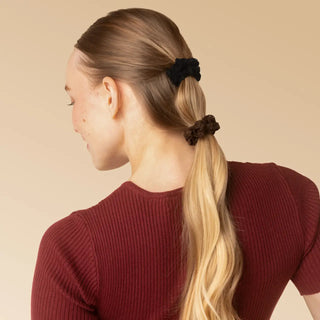 Ruched Lace Scrunchies 5pc Set - Black, Chocolate & Mocha // Kitsch