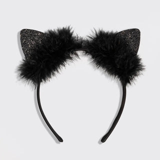 Satin Cat Ear Headband - Black Glitter // Kitsch