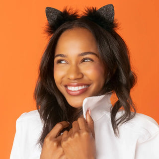 Satin Cat Ear Headband - Black Glitter // Kitsch