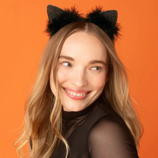 Satin Cat Ear Headband - Black Glitter // Kitsch