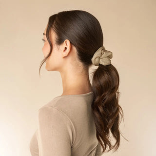 Metallic Mesh and Recycled Fabric Satin Scrunchies 2pc Set - Cream & Gold // Kitsch