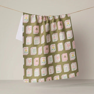 Mahjong Flower Tiles Tea Towel - Geometry