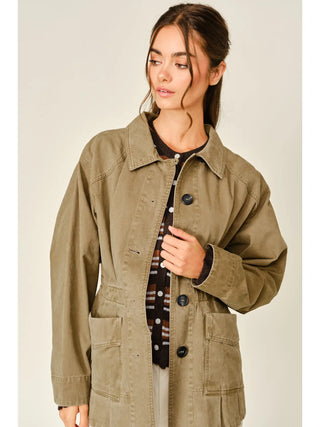 Ajay Pleated Hem Military Jacket - Olive Brown