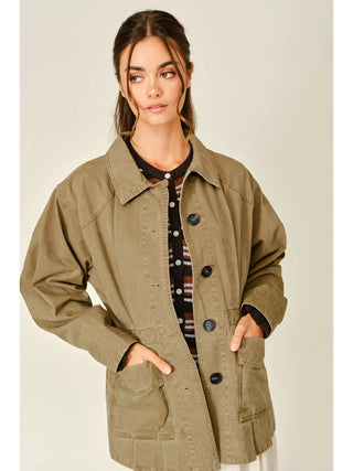 Ajay Pleated Hem Military Jacket - Olive Brown
