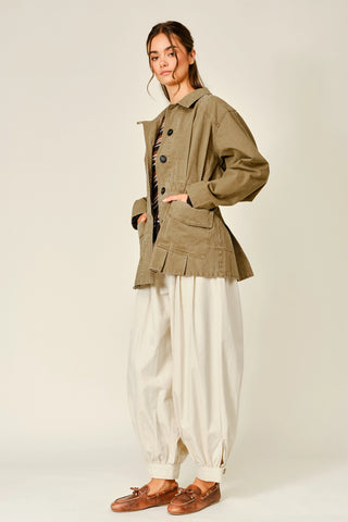 Ajay Pleated Hem Military Jacket - Olive Brown