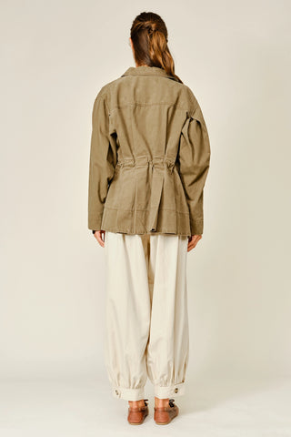 Ajay Pleated Hem Military Jacket - Olive Brown