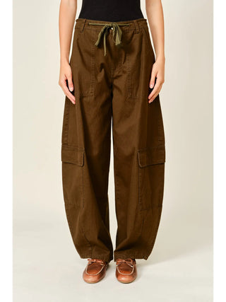 Casey Utility Barrel Tie Waist Cargo Pants - Kahki