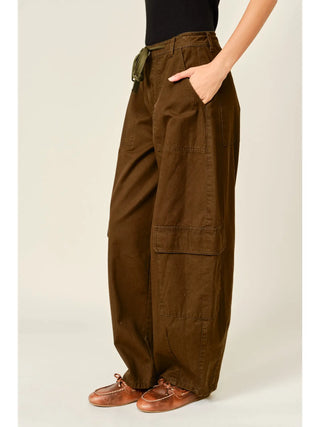 Casey Utility Barrel Tie Waist Cargo Pants - Kahki