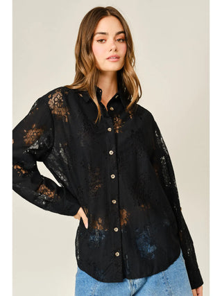Kenzie Lace Button Down Shirt - Black