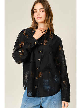 Kenzie Lace Button Down Shirt - Black