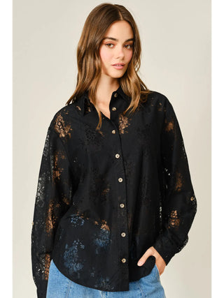 Kenzie Lace Button Down Shirt - Black