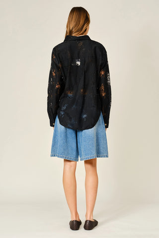 Kenzie Lace Button Down Shirt - Black