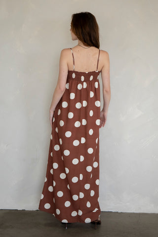 Millie Linen Polka Dot Dress - Brown
