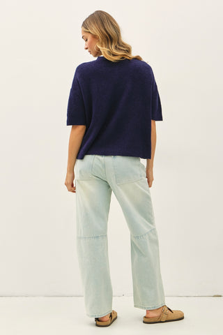 Cherie Ribbed Button Down Cardigan - Navy