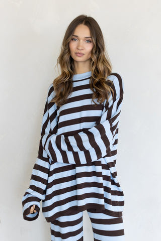 Brooklyn Striped Top - Baby Blue & Brown
